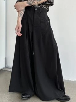 Mens Solid Pleated Casual Wide Leg Pants