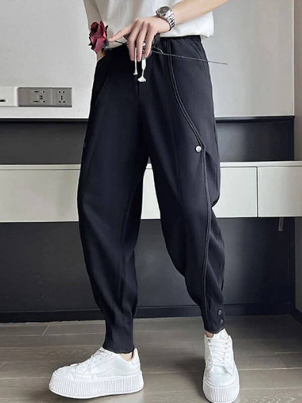 Mens Contrast Binding Snap Button Design Pants 3 Mens Contrast Binding Snap Button Design Pants