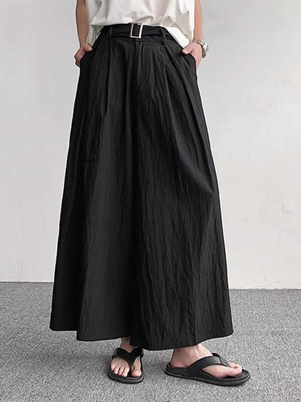 Mens Solid Texture Casual Wide Leg Pants With Belt 4 Mens Solid Texture Casual Wide Leg Pants With Belt - Image 2