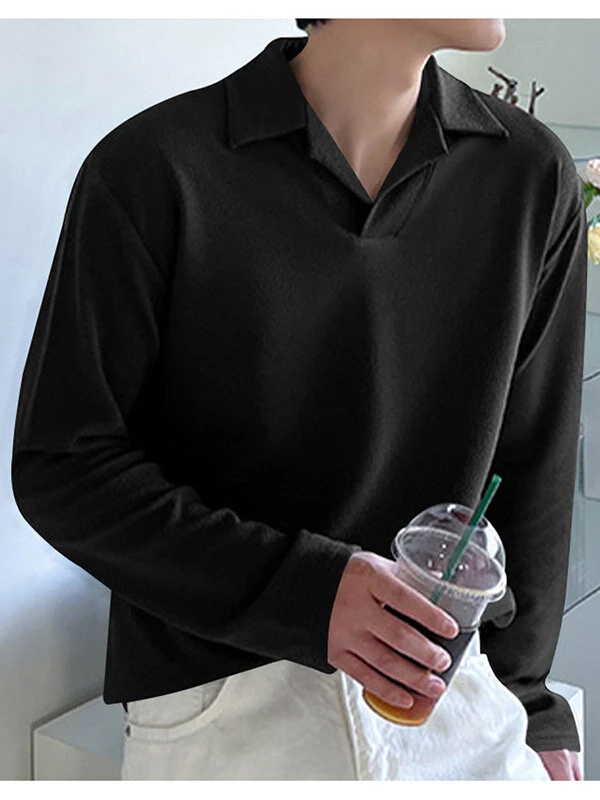 Mens Solid Texture Casual Long Sleeve Golf Shirt 4 Mens Solid Texture Casual Long Sleeve Golf Shirt - Image 2