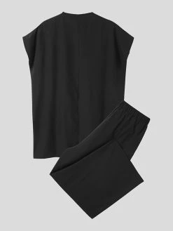 Men Plain Pleated Loose 2 Piece Set 12 Men Plain Pleated Loose 2 Piece Set -Incerun Shop 8b210d12 ed97 4d8d 917e 15a6e5b1bcec