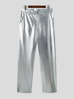 Mens Metallic Metal Button Casual Straight Pants -Incerun Shop 8b58eec8 98e4 48d0 9f7f 72aa0b96b0a5