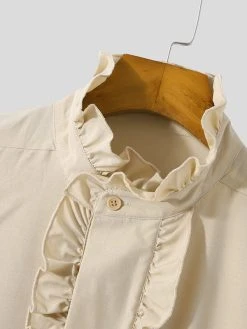 Mens Puff Sleeve Ruffle Neck Button Shirt -Incerun Shop 8b800b21 40d9 4d81 a700 f7d73d8317d7