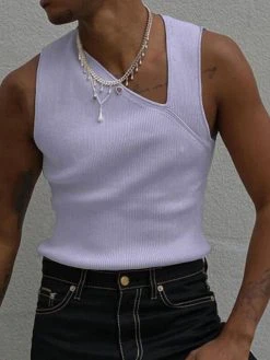 Men Knitted Pit Strip Cutout Bevel Collar Vest