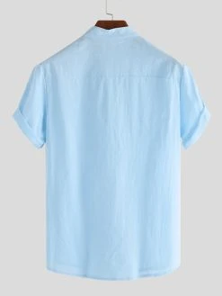 Mens Solid Stand Collar Short Sleeve Pocket Button Shirt -Incerun Shop 8bfc7e3b 0359 4ed6 b784 8809fde0202c