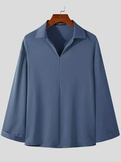 Men Loose Solid Color Long Sleeve Shirt -Incerun Shop 8c0aaff8 942e 4ad9 a3f6 c484194c4973