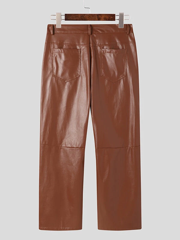 Men High Waist Leather Straight Leg Pants 7 Men High Waist Leather Straight Leg Pants - Image 5
