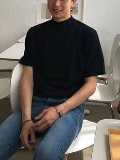 Mens Solid Mock Neck Short Sleeve T-shirt