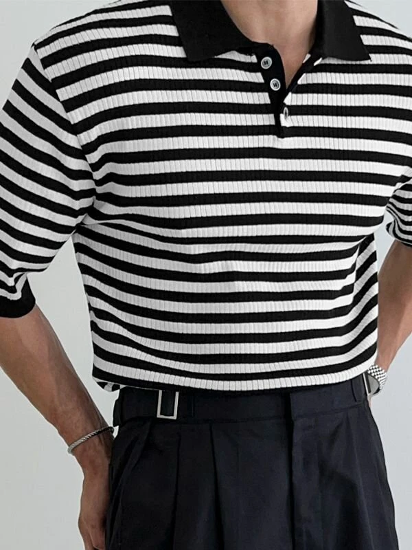 Mens Japan Striped Pattern Knit Shirt 3 Mens Japan Striped Pattern Knit Shirt
