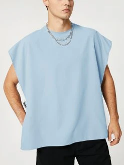 Mens Solid Side Push Buckle Design Sleeveless Tank