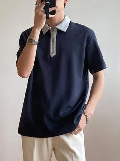 Mens Contrast Collar Half Zip Casual Short Sleeve Golf Shirt 14 Mens Contrast Collar Half Zip Casual Short Sleeve Golf Shirt -Incerun Shop 8df3eea2 90dd 48e2 86cb 065bf7c2fc77