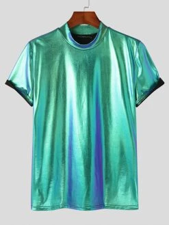 Mens Ombre Metallic Half-Collar Short Sleeve T-Shirt -Incerun Shop 8fa0686b c9a6 4b12 bb3f bfb8714ac3f5