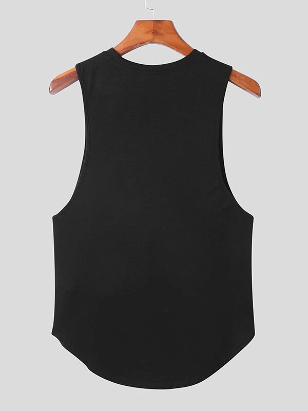 Men Solid Color Round Neck Curved Hem Vest 6 Men Solid Color Round Neck Curved Hem Vest - Image 4