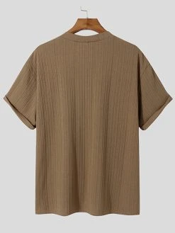 Mens Striped Texture V-Neck Short Sleeved Shirt -Incerun Shop 91372395 db83 4183 847d 939f1da0ef2e