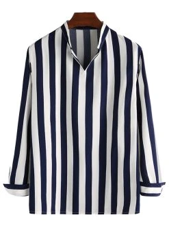 Men's Stand Collar V-neck Striped Shirts 10 Men's Stand Collar V-neck Striped Shirts -Incerun Shop 9143e516 1c0c 41c2 84f4 58972508e4ce