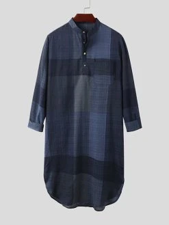 Mens Cotton Ethnic Gingham Kaftan Calf-Length Shirts Design Breathable Casual Robes -Incerun Shop 91d57aa4 3480 4bc3 8a74 0294fc0afcc1