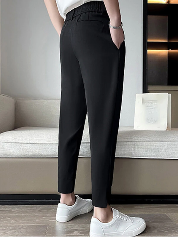 Mens Solid Pleated Snap Button Waist Casual Pants 4 Mens Solid Pleated Snap Button Waist Casual Pants - Image 2