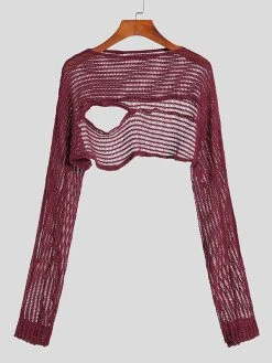 Mens Sexy Cutout Knit Long Sleeves Crop Top -Incerun Shop 92b5a783 eaa3 4c4f af5d 2f1e4ad82b76