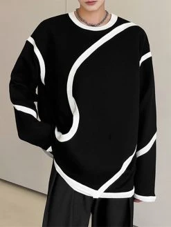 Mens Contrast Patchwork Irregular Long Sleeve T-shirt