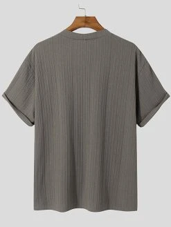 Mens Striped Texture V-Neck Short Sleeved Shirt -Incerun Shop 9389fcaf 42c7 4fb5 a636 93bfae3f5cca