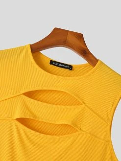 Mens Solid Cutout Sleeveless Casual Tank -Incerun Shop 93932201 84b7 4699 8cfd 82f12fabfb61