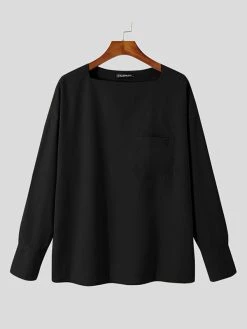 Mens One-Line Neck Pocket Loose Shirt 20 Mens One-Line Neck Pocket Loose Shirt -Incerun Shop 9405133c 42be 43aa 9fbc 2a658a6fbab2