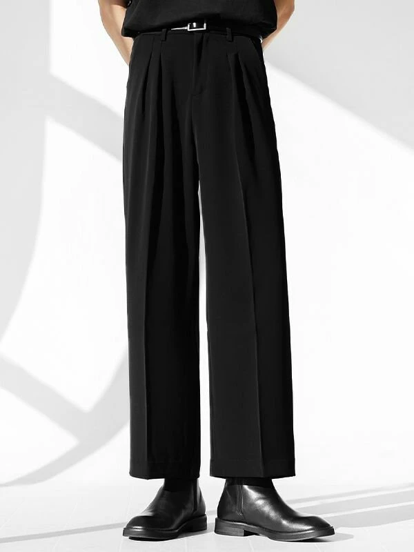 Mens Solid Pleated Casual Loose Straight Pants 3 Mens Solid Pleated Casual Loose Straight Pants