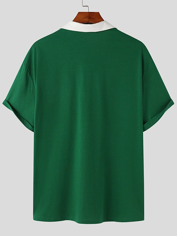 Mens Contrast Collar Half Zip Casual Short Sleeve Golf Shirt 9 Mens Contrast Collar Half Zip Casual Short Sleeve Golf Shirt - Image 7