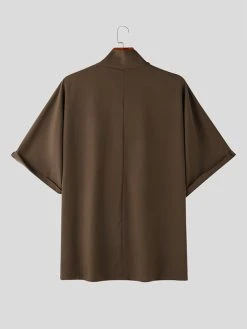 Mens Solid Cowl Neck Button Design Half Sleeve T-Shirt -Incerun Shop 96e5a148 bc81 4fb3 a902 1ad3250f875a