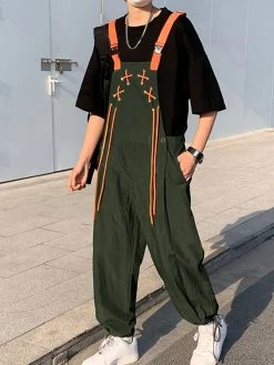 Mens Contrast Lace Up Strap Overall With Pocket