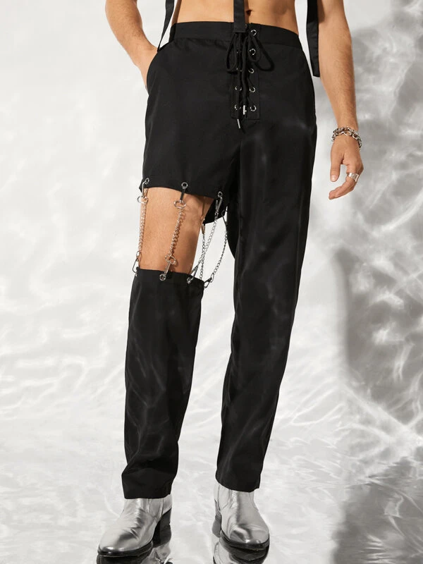 Mens Chain Hollow Cutout Lace Up Pants 4 Mens Chain Hollow Cutout Lace Up Pants - Image 2