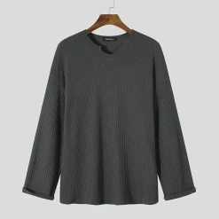 Men Casual V-neck Pullover Long-sleeved T-Shirt -Incerun Shop 98098024 1222 4f34 87eb 347645145bfe