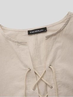 Mens 100% Cotton Pure Color Loose Lace Up Long Sleeve T-Shirts 14 Mens 100% Cotton Pure Color Loose Lace Up Long Sleeve T-Shirts -Incerun Shop 988c894b aaa6 40fc 8dc3 c4d79d750315