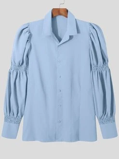 Mens Shirred Puff Sleeve Shirt -Incerun Shop 988d0024 2f8d 4b69 8214 e6e11f8966cf