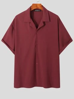 Mens Revere Collar Half Sleeve Button Shirt -Incerun Shop 98f3d598 6a92 4911 9373 9146c63bf306