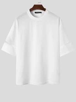 Mens Solid Cutout Half Sleeve Casual T-Shirt -Incerun Shop 999d32d7 3d6a 4ffc 95b9 0ac1f355e9f7