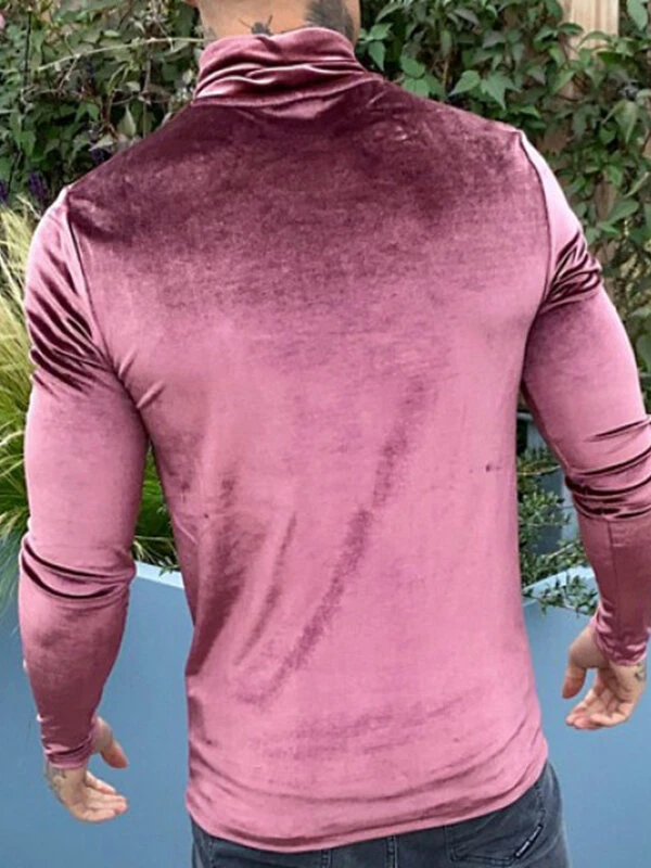 Men Suede High Neck Long Sleeve T-Shirt 4 Men Suede High Neck Long Sleeve T-Shirt - Image 2