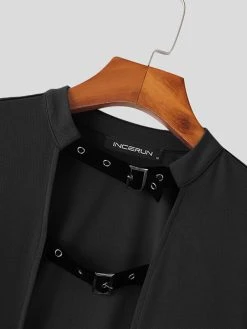 Mens Solid Cutout Long Sleeve Crop T-shirt -Incerun Shop 99d6d836 b4ba 4b36 8e83 8cd49919d995