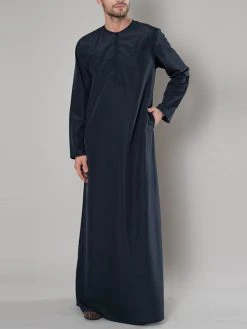Mens Ethnic Saudi Arabian Thobe Zipper Long Sleeve Kaftan T-Shirt
