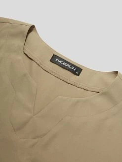 Mens Solid Notch Neck Crew Neck Casual T-shirt 17 Mens Solid Notch Neck Crew Neck Casual T-shirt -Incerun Shop 9a0ce61e 09e4 4285 b1cd 387da3dd6b0f