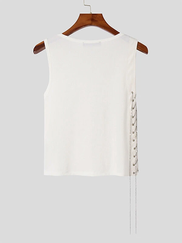 Men Side Chain Ties Paneled Leather Vest 6 Men Side Chain Ties Paneled Leather Vest - Image 4