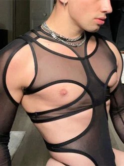 Mens Mesh See-through Triangle Jumpsuit
