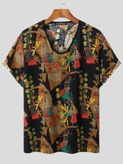 Mens Cotton Ethnic Style Floral Print T-Shirt -Incerun Shop 9ac0e27e 3981 4baa 91a0 3686f41017c6