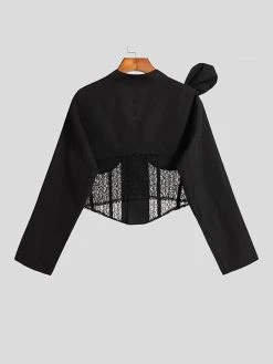 Mens Lace Patchwork Bow Tie Cropped Blazer -Incerun Shop 9c4926ac 6a1c 42b9 9d13 6bec3e6d1ac6