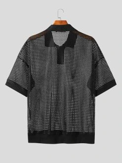 Mens Mesh See Through Solid Short Sleeve Golf Shirt -Incerun Shop 9cc5b904 bcd4 4528 8ed6 b1aef322c29d