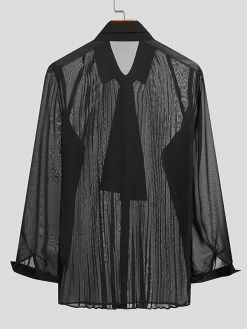 Mens Casual Tie See-through Pleated Shirts -Incerun Shop 9d0a75d2 b301 41f7 84b7 e5f66561f389