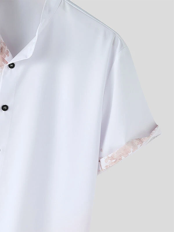 Mens Floral Bamboo Print Stand Collar Short Sleeve Shirt 9 Mens Floral Bamboo Print Stand Collar Short Sleeve Shirt - Image 7