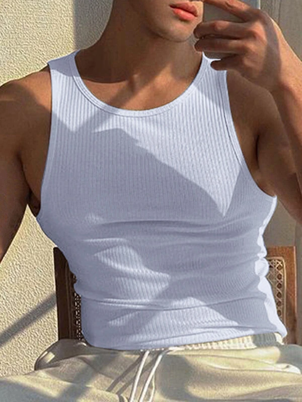 Mens Solid Crew Neck Rib-Knit Sleeveless Tank 4 Mens Solid Crew Neck Rib-Knit Sleeveless Tank - Image 2