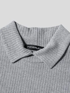 Mens Lapel Solid Color Pullover Knitting Sweater -Incerun Shop 9e53b733 7ab5 4b0f 8327 f6ef9ff22611