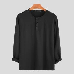 Mens Brief Style Solid Color Breathable Casual Long Sleeve Henley Shirts -Incerun Shop 9e72ac65 45a9 4d8e 8883 4dfcceec48a0